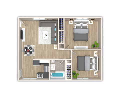 Floor plan for 1 bed, 1 bath, 700 sqft